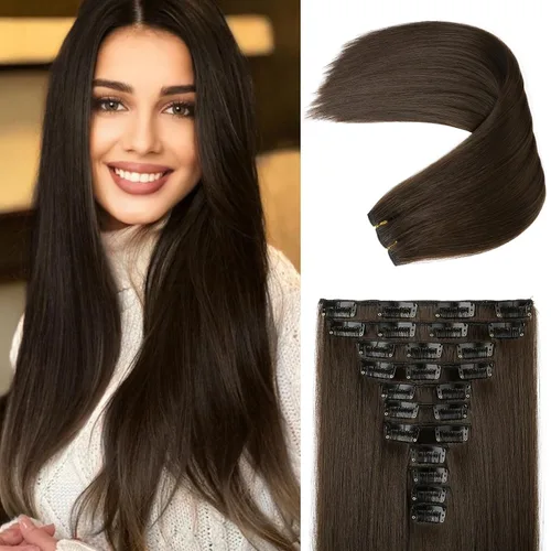 Miniatura 16 de REECHO Extensiones de cabello, 11 piezas de extensiones de cabello con clip de 24 pulgadas de largo, lacio, HE005, extensiones sintéticas naturales