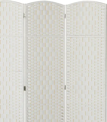 Miniatura 8 de HOMCOM Divisor de habitación, pantalla de privacidad plegable de 3 paneles, 6 pies de alto, divisor de pared de tejido de mimbre portátil para Blanco