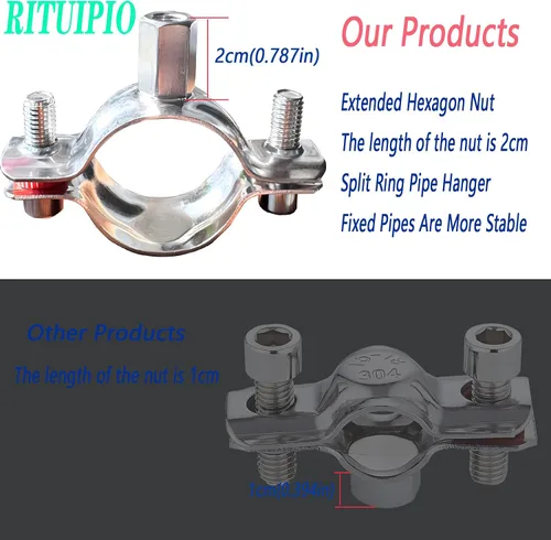 Miniatura 5 de 2 piezas alargar anillo dividido suspensión de tubo 304 acero inoxidable resistente soportes de tubería para tubería OD 15-19mm (0.59-0.75in)