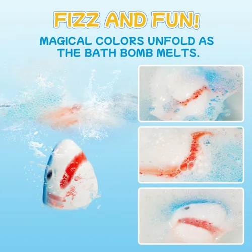 Miniatura 5 de Bombas de baño de tiburón para niños con juego de juguetes de pesca sorpresa, 8 divertidas bolas de baño explosivas y 9 juguetes de pesca, burbujas