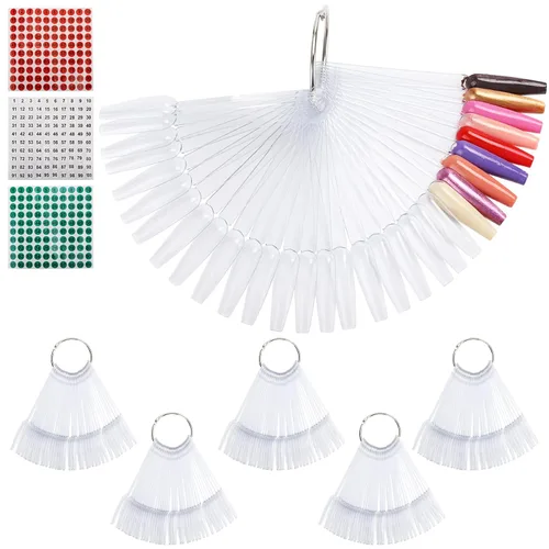 300 palillos de muestra de uñas con etiquetas numeradas, barras transparentes de muestra de color de esmalte de uñas en forma de abanico, palillos