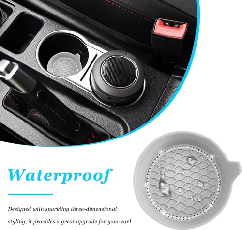 Miniatura 5 de Ziciner 4 unidades de portavasos para automóvil, portavasos de silicona antideslizante de 3.15 pulgadas, tapete para taza de automóvil con diamantes