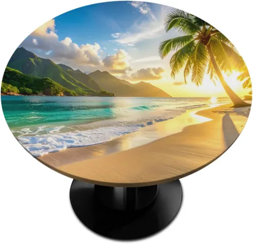 Miniatura 10 de Mantel Redondo con Elástico para Mesa de Playa, Diseño de Estrella de Mar, Cubierta de Mesa Circular, Impermeable, Lavable, de Poliéster, Pequeñas