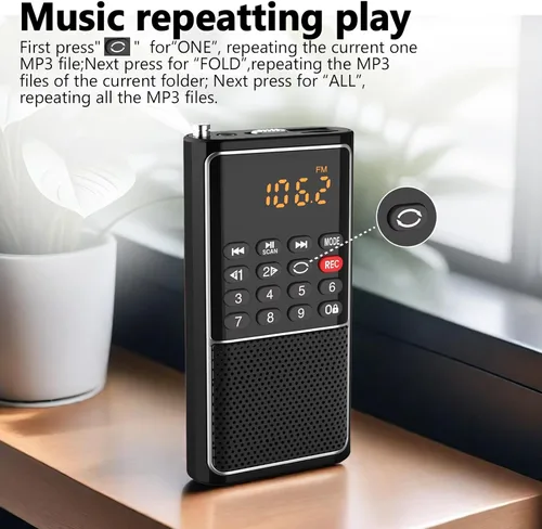 Miniatura 7 de B01 Mini Radio FM Portátil USB, Reproductor de Tarjeta TF/SD/Ranura USB Soporte Reproducción de Mp3, Walkman de Bolsillo Radio Pequeña con Llave