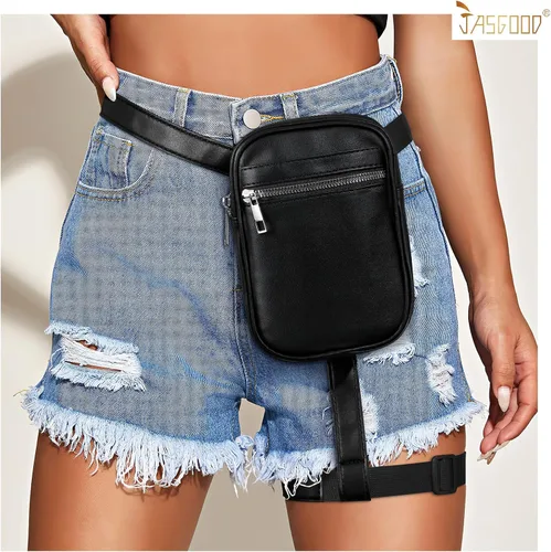 Miniatura 9 de JASGOOD Riñonera de moda para mujer, arnés de muslo, bolsa de pierna caída, Negro (G-Black), Moda