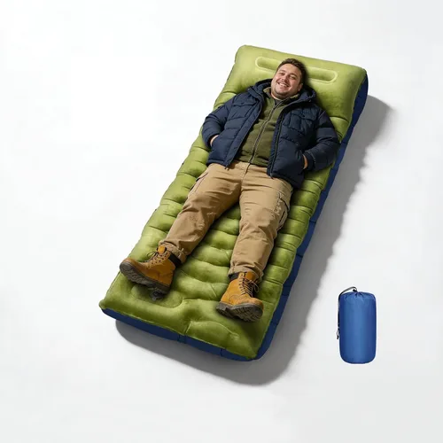 Miniatura 13 de Almohadilla de dormir para camping, extra gruesa de 6 pulgadas, inflable, con almohada, bomba de pie incorporada, almohadilla para dormir para Verde