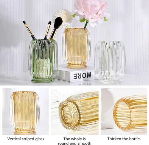 Miniatura 5 de DASITON Organizador de brochas de maquillaje, cepillo de maquillaje cosmético de cristal, soporte de almacenamiento de pinceles de vidrio, florero a