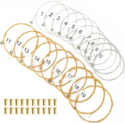 Miniatura 9 de Lyre Harp - Juego de 16 cuerdas de metal de repuesto con 20 remaches huecos de latón dorado 16 cuerdas de arpa de lira con remaches