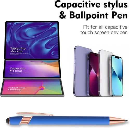 Miniatura 3 de 12 PCS Bolígrafos 2 en 1 con Punta Stylus, Bolígrafo de Metal con Tinta Negra de 1.0 mm, Stylus para Pantallas Táctiles (Oro Rosa y Azul Claro)