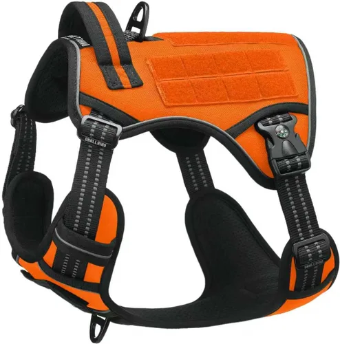 Miniatura 12 de Arnés táctico para perros medianos y grandes, verde, ajustable, sin tirones, con asa, chaleco reflectante resistente, talla L Verde militar