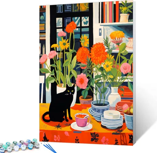 Miniatura 38 de Kits de pintura por números para adultos principiantes, pintura al óleo sobre lienzo de 16 x 20 pulgadas, lámpara de flores y óleo, pigmento 4-Art-06