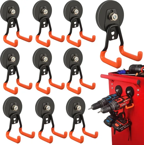 Miniatura 10 de ULIBERMAGNET Ganchos magnéticos de garaje resistentes, ganchos magnéticos fuertes para taladro eléctrico, herramientas de jardín, manguera, tablero