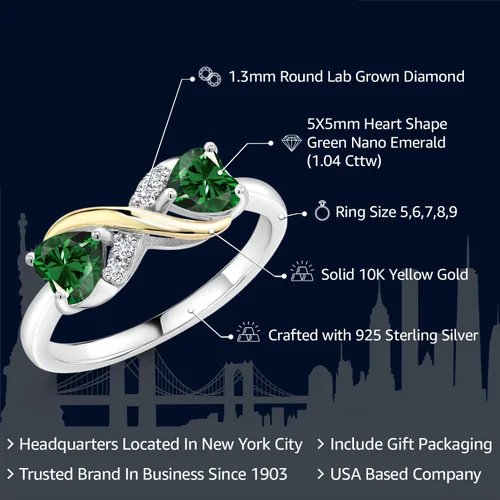 Miniatura 2 de Gemstone Birthstone and Lab Grown Diamond Accents Eternal Love Infinity Ring for Women 925 Silver and 10K Yellow Gold Heart Shape 5MM & Round
