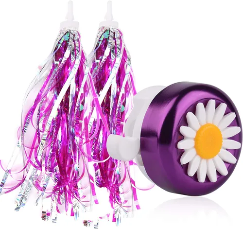 U-LIAN Serpentinas y campanas de bicicleta para niñas, 1 paquete de campanas de bicicleta de flores con 2 paquetes de serpentinas para manillar,