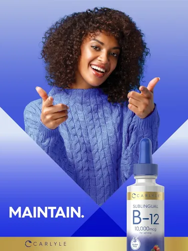 Miniatura 6 de Gotas líquidas sublinguales de vitamina B12 Carlyle 10,000 mcg 2 fl oz Vegetarianas, sin transgénicos, sin gluten