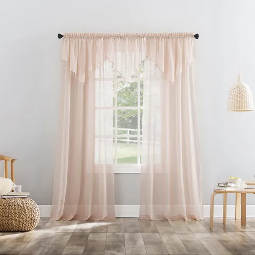 Miniatura 4 de No. 918 Erica - Juego de 3 cortinas de gasa triturada con cuentas transparentes con bolsillo para cortinero Whisper Rosa