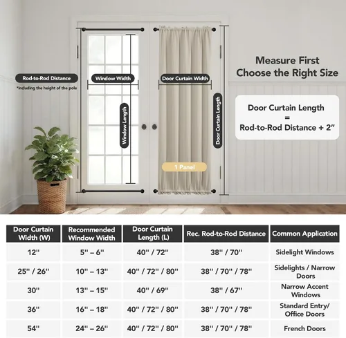 Miniatura 9 de Cortina térmica para puerta con bolsillo para barra, opacas, tratamiento de ventanas con ojales y ojales Deconovo 1 panel