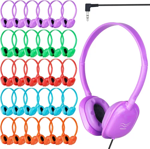 Miniatura 10 de Paquete de 10 auriculares para niños a granel para la escuela, auriculares al por mayor para estudiantes, adolescentes, niños, conector de 0.138 in