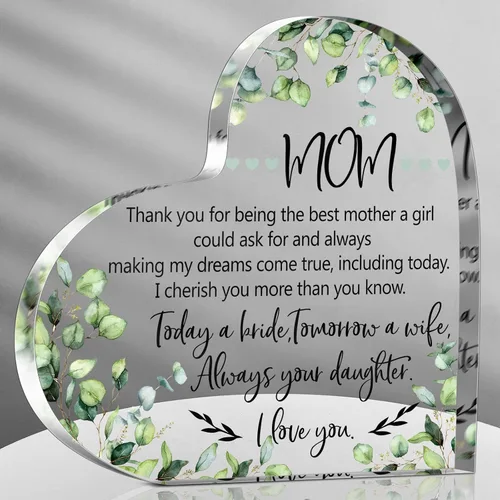 Yalikop Regalos para madre de la novia, recuerdo de corazón acrílico 2026, regalo de boda de parte de la hija "Thank You Being the Best Mom", regalo