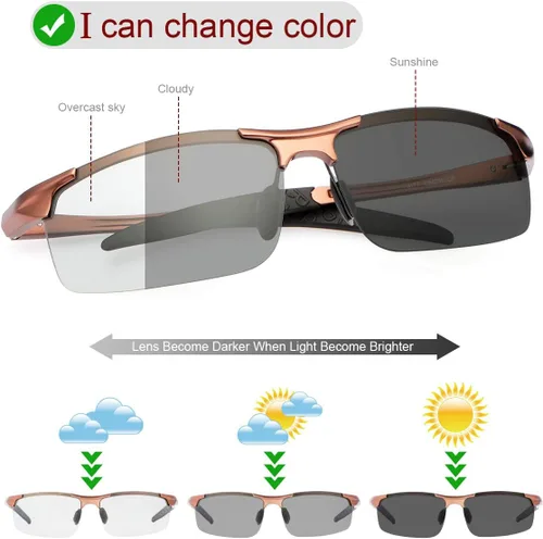 Miniatura 2 de YIMI Gafas de sol deportivas polarizadas fotocrómicas para hombre, ciclismo, pesca, conducción, protección UV, gafas antirreflejos 8177 Marrón