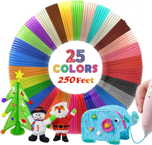 25 colores 250 pies de recambios de filamento para bolígrafo 3D, cada color es de 10 pies, 1.75mm de recambios de filamento PLA para bolígrafo de