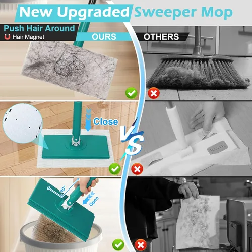 Miniatura 3 de Trapeador barredor para limpieza de suelos de mascotas, trapeador seco desechable con trapos de recambio de trapeadores para gatos y perros