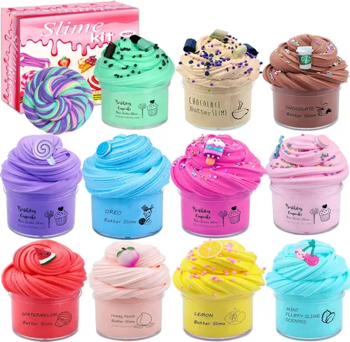 Miniatura 6 de Kit de slime de mantequilla para niñas y niños, paquete de 11 con aroma, elástico y antiadherente, juguete para aliviar el estrés, regalo