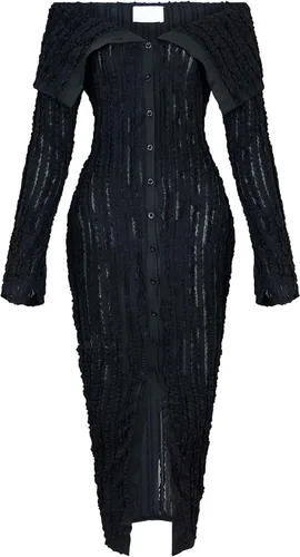Miniatura 4 de Tcremisa Women's Elegant Off Shoulder Dress Sexy Long Sleeve Button Down Ruffle Mesh Bodycon Long Dresses