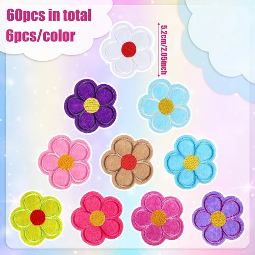 Miniatura 2 de Tigeen 60 parches de flores para planchar con bonitos parches de flores para coser en apliques bordados, parches de costura para bolsos, chaquetas