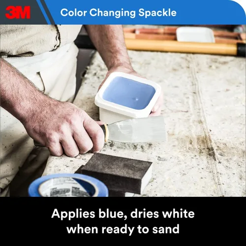 Miniatura 3 de 3M Compuesto de resanado de alta resistencia 12 oz. y espátula para masilla, cambio de color, se aplica azul, se seca blanco, ideal
