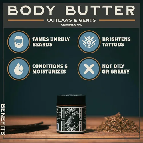 Miniatura 5 de Outlaws and Gents Grooming Co. Mantequilla para barba y cuerpo – Hidratante natural con aroma de piel de cedro para hombres – Hidrata profundamente