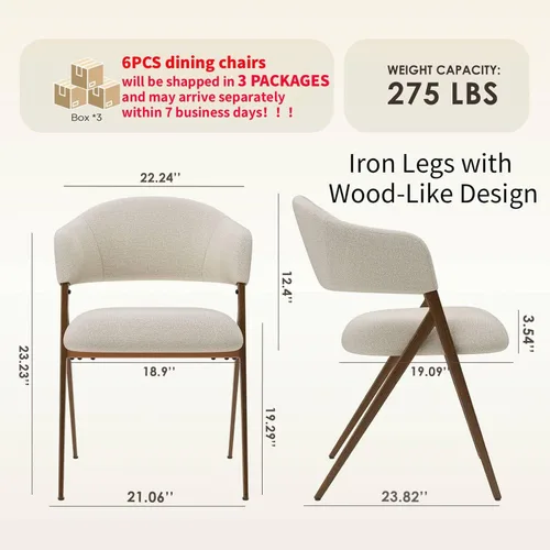 Miniatura 2 de COLAMY Juego de 6 sillas de comedor, sillas modernas tapizadas de tela para comedor, cocina, sillas laterales con respaldo abierto y asiento