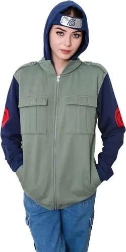 Miniatura 8 de Ripple Junction Naruto Shippuden Kakashi Hatake Cosplay Military-Style Sudadera con capucha para hombre con diadema