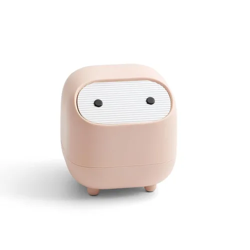 Mini bote de basura con tapa, bonitos botes de basura de escritorio ninja, pequeño bote de basura de plástico para oficina, tocador de baño, Rosa