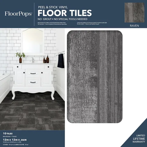 Miniatura 2 de FloorPops FP3328 Raven - Azulejos de suelo para despegar y pegar, color negro (paquete de 2)