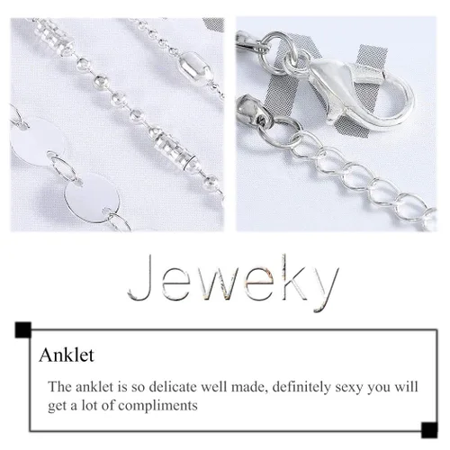 Miniatura 4 de Jeweky Boho - Tobilleras con lentejuelas en capas para pies y niñas plateado