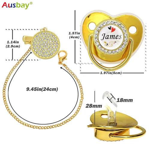 Miniatura 2 de Juego de chupete personalizado y clip para chupete con nombre, chupete personalizado, nombre y cadena personalizados, juguetes mordedores de Dorado