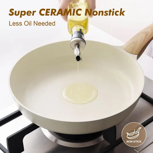 Miniatura 3 de SENSARTE Sartén de Cerámica Antiadherente con Tapa de 11 Pulgadas, Sartén de Tortilla sin Stick, Sartén de Cocina Saludable y no Tóxica, Libre