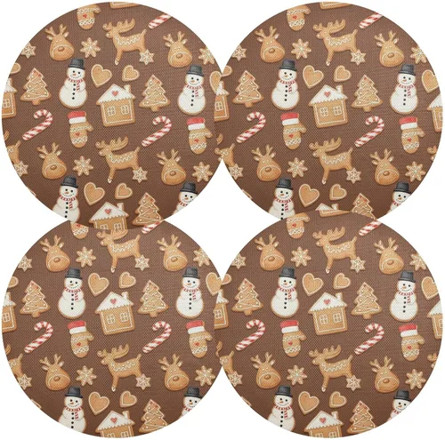 Miniatura 2 de Christmas Gingerbread Cookies Brown Round Table Placemats, Non Slip Washable Kitchen Table Mat for Kitchen Table one sizex6