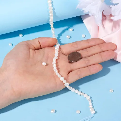 Miniatura 5 de Beadthoven - 140 unidades de 2 hebras de perlas de agua dulce cultivadas naturales de 4 a 0.197 in, perlas blancas sueltas para manualidades, 0