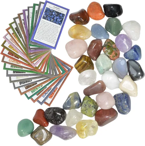 Miniatura 4 de Fantasia Materiales: 2 libras de piedras preciosas naturales pulidas y pulidas con información de roca educativa y tarjetas de identificación