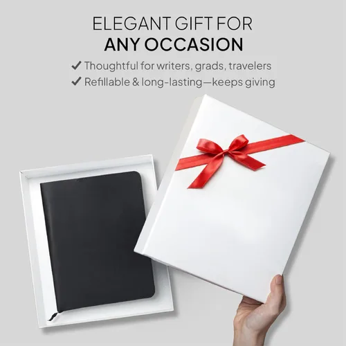 Miniatura 5 de Funda de cuero para diario XL en negro de 19 x 25 cm - Elegante y recargable cubierta protectora para diario, cubierta de planificador personal