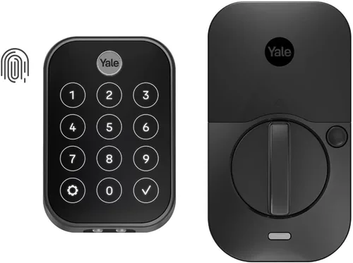 Yale Assure Lock 2 Touch Deadbolt, Cerradura de puerta de entrada sin llave de ante negro con teclado digital táctil y escáner de huellas