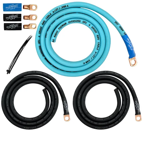 Miniatura 12 de Sky High - Kit de cableado eléctrico OFC de gran tamaño de calibre 4, color rojo y negro, mejora el flujo de voltaje y el rendimiento Rojo/Negro
