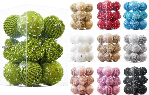 Miniatura 6 de 16 adornos de corazón verde y bolas de Navidad, decoraciones de bolas de Navidad, bolas de perlas colgantes de plástico inastillables para fiestas
