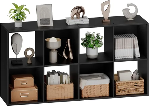 Miniatura 7 de Sweetcrispy Organizador de almacenamiento de 8 cubos, estantería de cubo abierto con 4 paneles traseros extraíbles, estantería de almacenamiento