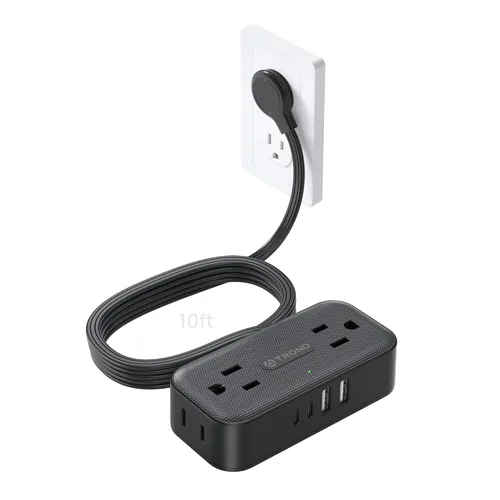 Miniatura 13 de TROND Regleta de alimentación de enchufe plano de 5 pies, cable de extensión plano pequeño con múltiples tomas, 4 puertos de CA y 4 puertos USB