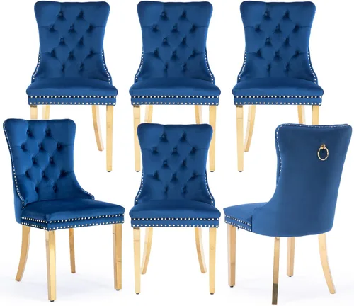 Miniatura 43 de Juego de 2 sillas de comedor tapizadas de terciopelo, sillas laterales de cocina de estilo moderno con ribete de cabeza de clavo y patas de madera
