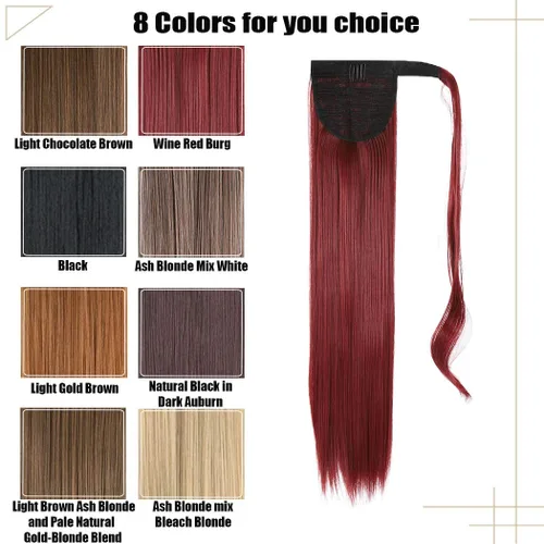 Miniatura 6 de Gangel Extensión de pelo de cola de caballo roja, colas de caballo rectas, extensiones de cabello sintético con clip, extensiones de cabello largo