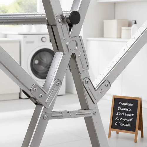 Miniatura 2 de This Foldable Stainless Steel Clothes Rack, Telescopic Laundry Drying Hanger, Expandable Folding Garment Rack for Indoor Outdoor, Space-Saving Heavy